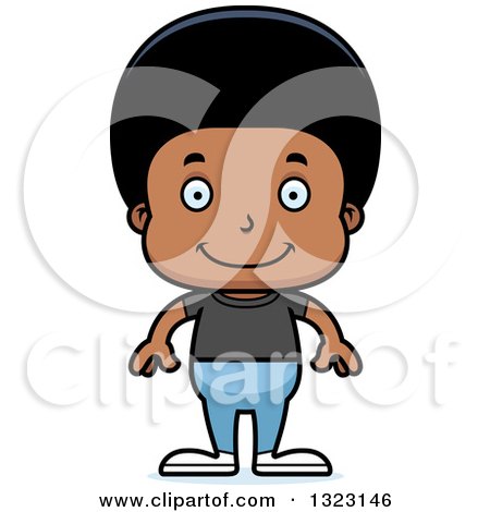 Clipart of a Cartoon Happy Casual Black Boy - Royalty Free Vector Illustration by Cory Thoman