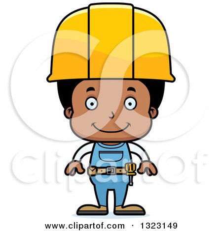 Clipart of a Cartoon Happy Black Boy Construction Worker - Royalty Free Vector Illustration by Cory Thoman