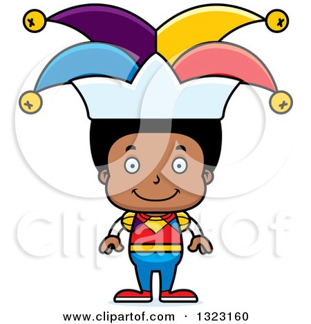 Clipart of a Cartoon Happy Black Boy Jester - Royalty Free Vector Illustration by Cory Thoman
