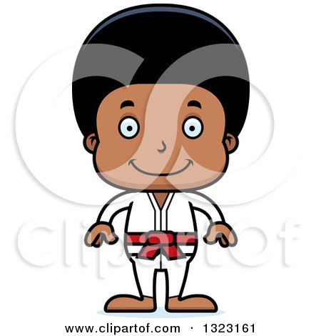 Clipart of a Cartoon Happy Black Karate Boy - Royalty Free Vector Illustration by Cory Thoman