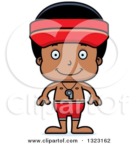 Clipart of a Cartoon Happy Black Boy Lifeguard - Royalty Free Vector Illustration by Cory Thoman