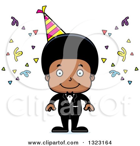 Clipart of a Cartoon Happy Black Party Boy - Royalty Free Vector Illustration by Cory Thoman
