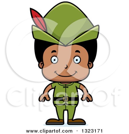 Clipart of a Cartoon Happy Black Robin Hood Boy - Royalty Free Vector Illustration by Cory Thoman