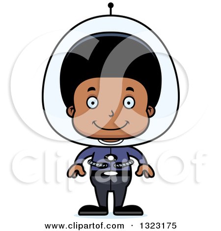 Clipart of a Cartoon Happy Black Futuristic Space Boy - Royalty Free Vector Illustration by Cory Thoman