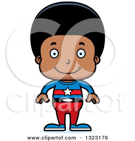 Clipart of a Cartoon Happy Black Boy Super Hero - Royalty Free Vector Illustration by Cory Thoman