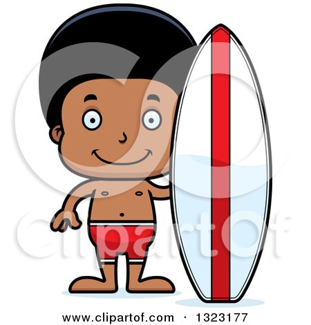 Clipart of a Cartoon Happy Black Surfer Boy - Royalty Free Vector Illustration by Cory Thoman