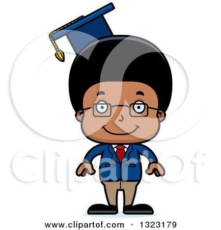 Clipart of a Cartoon Happy Black Boy Professor - Royalty Free Vector Illustration by Cory Thoman