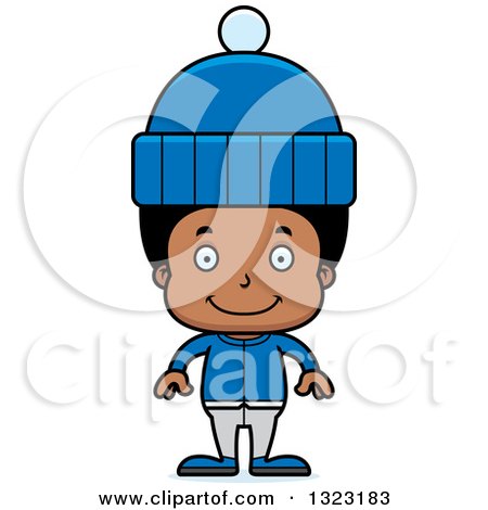 Clipart of a Cartoon Happy Black Boy in Winter Clothes - Royalty Free Vector Illustration by Cory Thoman