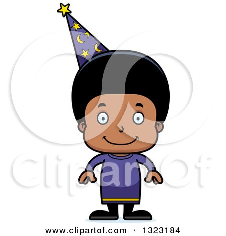 Clipart of a Cartoon Happy Black Boy Wizard - Royalty Free Vector Illustration by Cory Thoman
