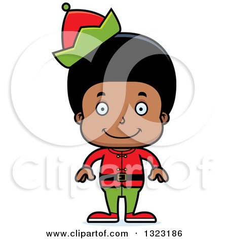 Clipart of a Cartoon Happy Black Christmas Elf Boy - Royalty Free Vector Illustration by Cory Thoman
