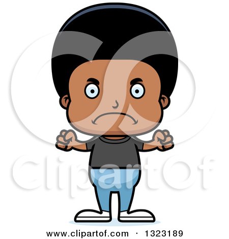 Clipart of a Cartoon Mad Casual Black Boy - Royalty Free Vector Illustration by Cory Thoman