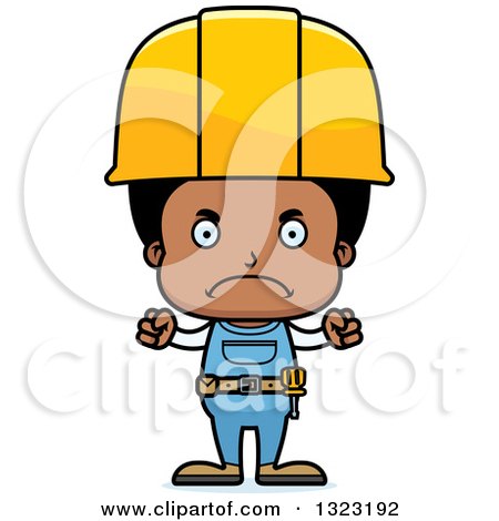 Clipart of a Cartoon Mad Black Boy Construction Worker - Royalty Free Vector Illustration by Cory Thoman