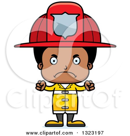 Clipart of a Cartoon Mad Black Boy Firefighter - Royalty Free Vector Illustration by Cory Thoman