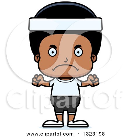 Clipart of a Cartoon Mad Black Fitness Boy - Royalty Free Vector Illustration by Cory Thoman