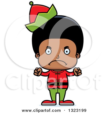 Clipart of a Cartoon Mad Black Christmas Elf Boy - Royalty Free Vector Illustration by Cory Thoman
