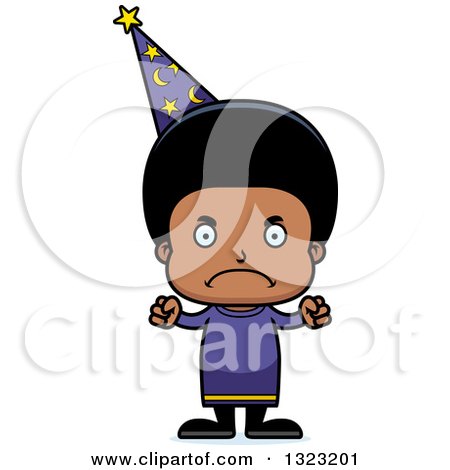 Clipart of a Cartoon Mad Black Boy Wizard - Royalty Free Vector Illustration by Cory Thoman