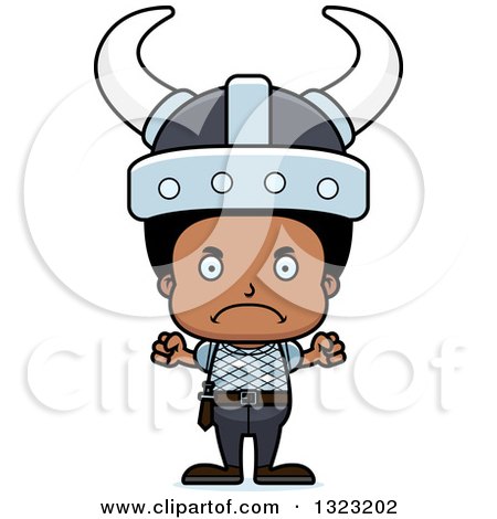 Clipart of a Cartoon Mad Black Boy Viking - Royalty Free Vector Illustration by Cory Thoman