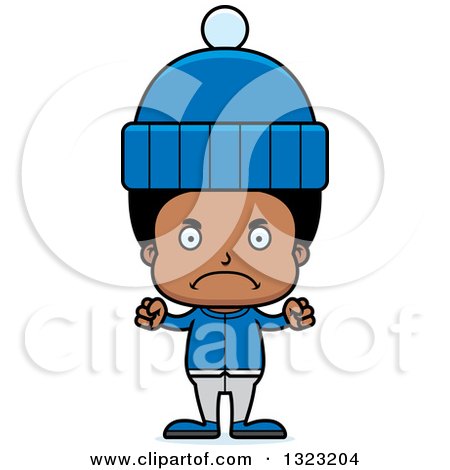 Clipart of a Cartoon Mad Black Boy in Winter Clothes - Royalty Free Vector Illustration by Cory Thoman