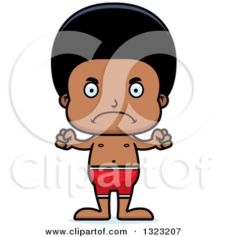 Clipart of a Cartoon Mad Black Swimmer Boy - Royalty Free Vector Illustration by Cory Thoman
