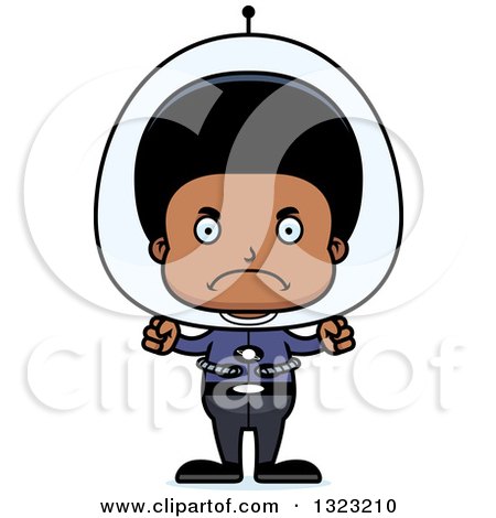 Clipart of a Cartoon Mad Black Futuristic Space Boy - Royalty Free Vector Illustration by Cory Thoman