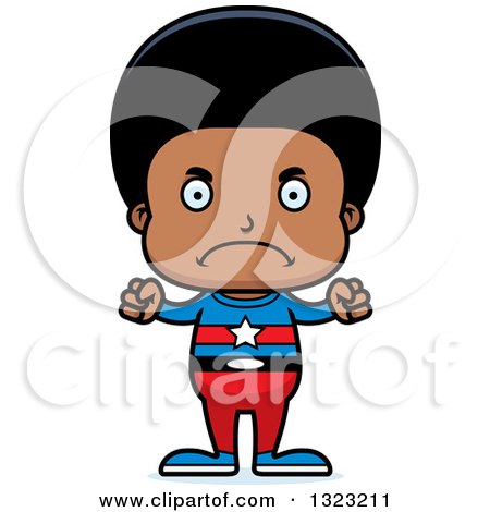 Clipart of a Cartoon Mad Black Boy Super Hero - Royalty Free Vector Illustration by Cory Thoman