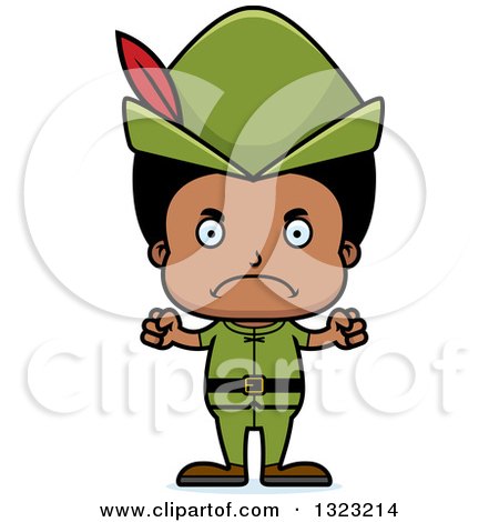 Clipart of a Cartoon Mad Black Robin Hood Boy - Royalty Free Vector Illustration by Cory Thoman