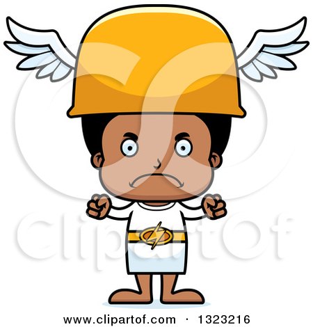 Clipart of a Cartoon Mad Black Hermes Boy - Royalty Free Vector Illustration by Cory Thoman