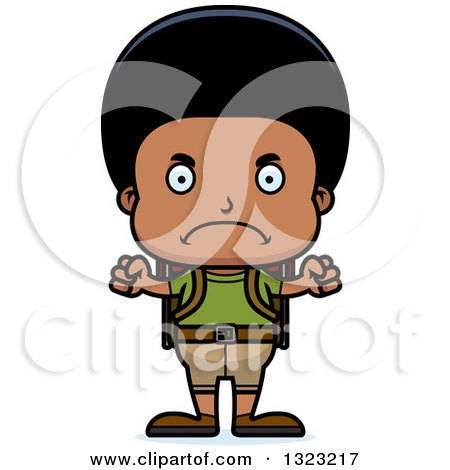 Clipart of a Cartoon Mad Black Boy Hiker - Royalty Free Vector Illustration by Cory Thoman