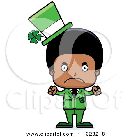 Clipart of a Cartoon Mad Black St Patricks Day Boy - Royalty Free Vector Illustration by Cory Thoman