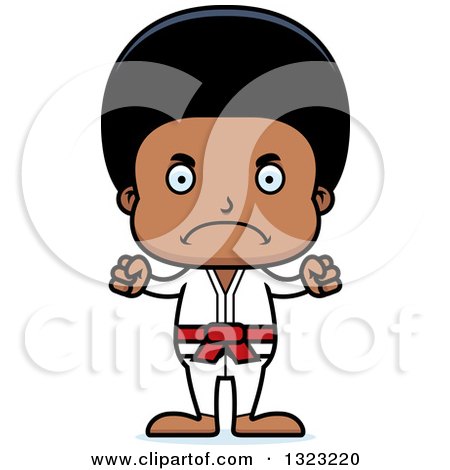 Clipart of a Cartoon Mad Black Karate Boy - Royalty Free Vector Illustration by Cory Thoman
