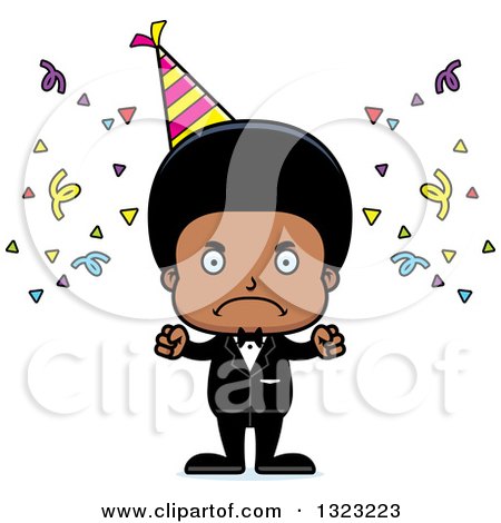 Clipart of a Cartoon Mad Black Party Boy - Royalty Free Vector Illustration by Cory Thoman