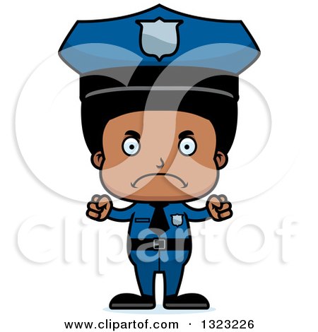 Clipart of a Cartoon Mad Black Boy Police Officer - Royalty Free Vector Illustration by Cory Thoman