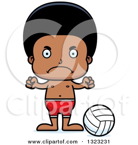Clipart of a Cartoon Mad Black Boy Beach Volleyball Player - Royalty Free Vector Illustration by Cory Thoman