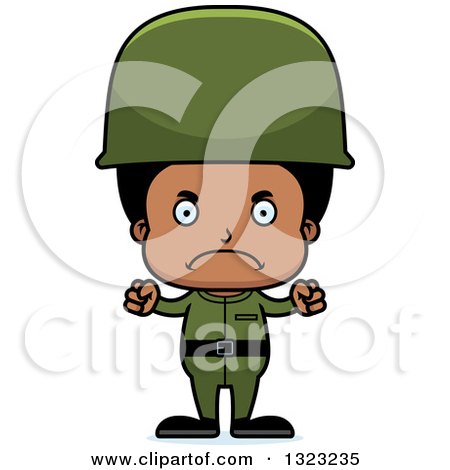 Clipart of a Cartoon Mad Black Boy Army Soldier - Royalty Free Vector Illustration by Cory Thoman