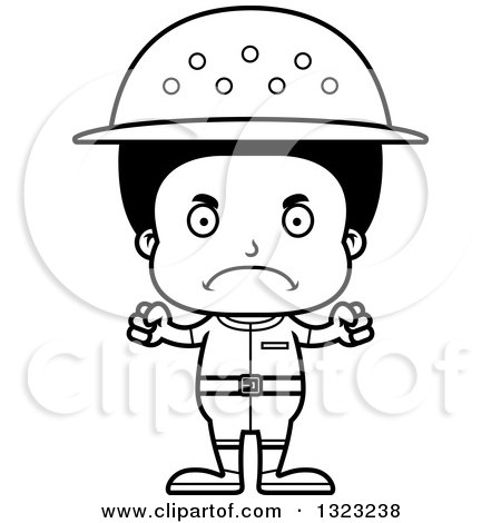 Lineart Clipart of a Cartoon Mad Black Boy Zookeeper - Royalty Free Outline Vector Illustration by Cory Thoman