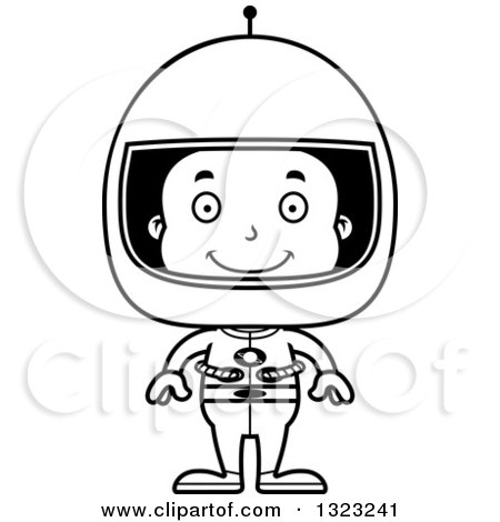 Lineart Clipart of a Cartoon Happy Black Boy Astronaut - Royalty Free Outline Vector Illustration by Cory Thoman