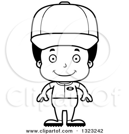 Lineart Clipart of a Cartoon Happy Black Boy Baseball Player - Royalty Free Outline Vector Illustration by Cory Thoman
