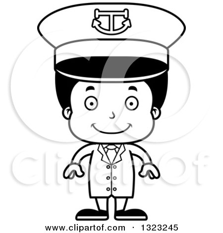 Lineart Clipart of a Cartoon Happy Black Boy Captain - Royalty Free Outline Vector Illustration by Cory Thoman