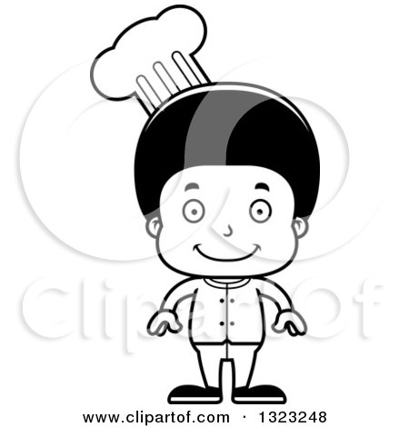 Lineart Clipart of a Cartoon Happy Black Boy Chef - Royalty Free Outline Vector Illustration by Cory Thoman