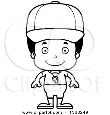 Lineart Clipart of a Cartoon Happy Black Boy Sports Coach - Royalty Free Outline Vector Illustration by Cory Thoman
