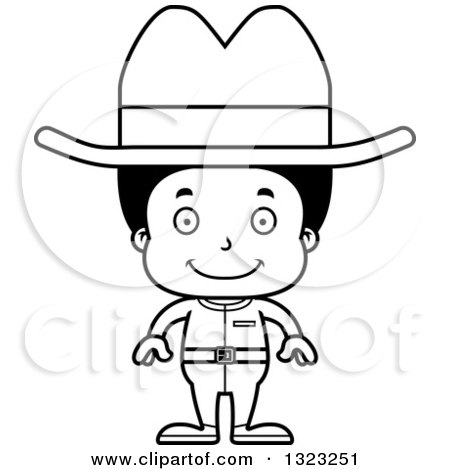 Lineart Clipart of a Cartoon Happy Black Cowboy - Royalty Free Outline Vector Illustration by Cory Thoman