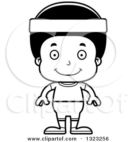 Lineart Clipart of a Cartoon Mad Black Fitness Boy - Royalty Free Outline Vector Illustration by Cory Thoman