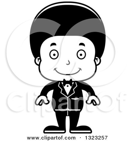 Lineart Clipart of a Cartoon Happy Black Boy Groom - Royalty Free Outline Vector Illustration by Cory Thoman