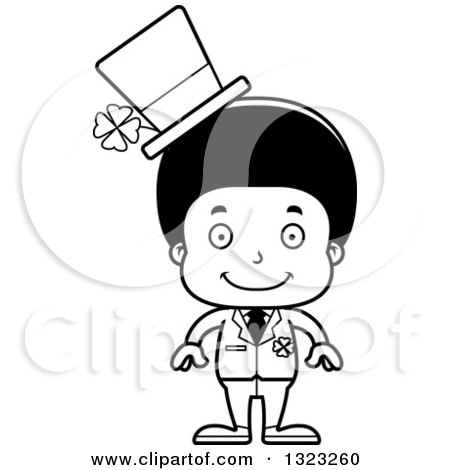 Lineart Clipart of a Cartoon Happy Black St Patricks Day Boy - Royalty Free Outline Vector Illustration by Cory Thoman
