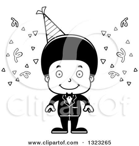 Lineart Clipart of a Cartoon Happy Black Party Boy - Royalty Free Outline Vector Illustration by Cory Thoman