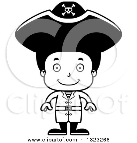Lineart Clipart of a Cartoon Happy Black Boy Pirate - Royalty Free Outline Vector Illustration by Cory Thoman