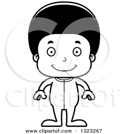 Lineart Clipart of a Cartoon Happy Black Boy Wearing Pajamas - Royalty Free Outline Vector Illustration by Cory Thoman