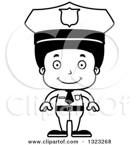 Lineart Clipart of a Cartoon Happy Black Boy Police Officer - Royalty Free Outline Vector Illustration by Cory Thoman