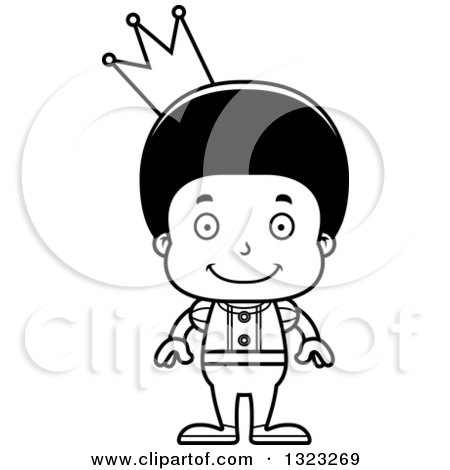 Lineart Clipart of a Cartoon Happy Black Boy Prince - Royalty Free Outline Vector Illustration by Cory Thoman