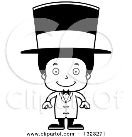 Lineart Clipart of a Cartoon Happy Black Boy Circus Ringmaster - Royalty Free Outline Vector Illustration by Cory Thoman